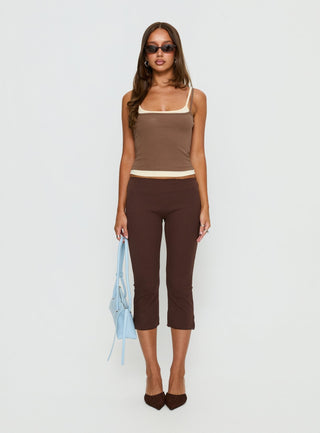 Maeka Layered Jersey Tank Top Brown  Cream