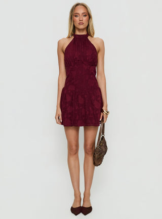 Devane High Neck Halter Playsuit Red