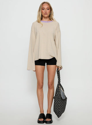 Settle Down Long Sleeve Top Lilac  Lemon Stripe
