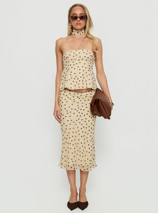 Sydni Midi Bias Cut Skirt Yellow  Chocolate Polka