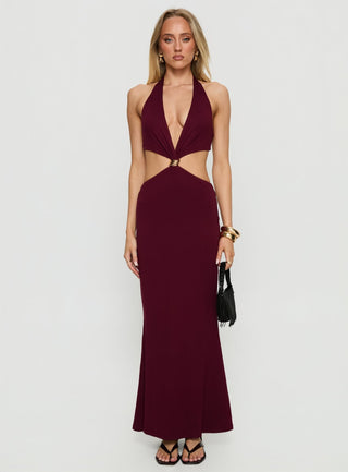 Idella Halter Cut Out Maxi Dress Plum