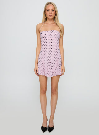Delamere Mini Dress Pink  Black Polka Dot