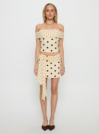 Porzia Wrap Detail Mini Skirt Cream  Polka Dot