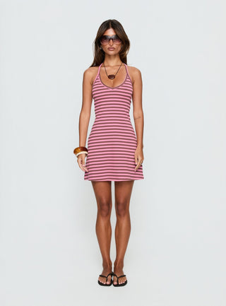 Klova Halter Mini Dress Pink Stripe