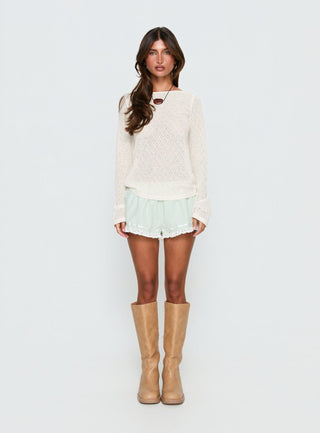 Tuppence Textured Long Sleeve Top Cream