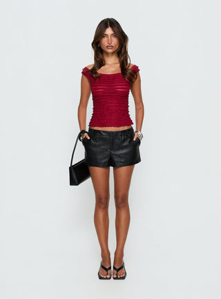 Lylah Frill Detail Top Burgundy