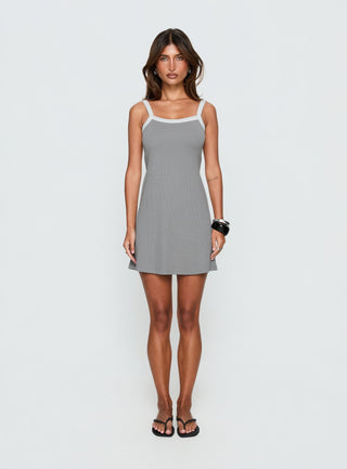 Toree Scoop Back Mini Dress Grey  White
