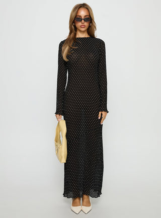 Haven Long Sleeve Maxi Dress Noir Polka