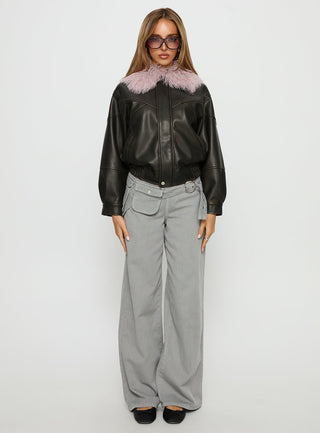 Brittanni Fluffy Collar Jacket Brown  Pink