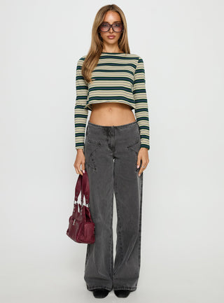 Bentlea Long Sleeve Top Green  Yellow Stripe
