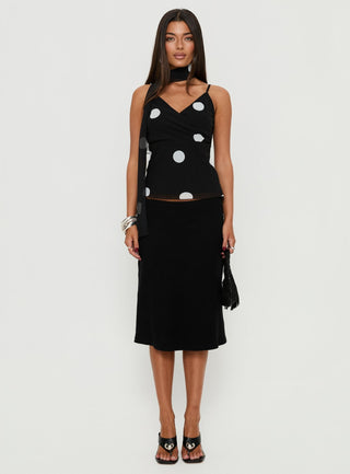Jenae Scarf Detail Cami Top Black  White Polka