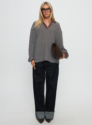 Rigbys Collared Jumper Brown  Blue Stripe