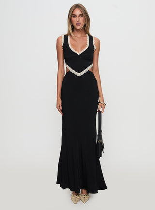 Keila Lace Trim Maxi Dress Black  Cream