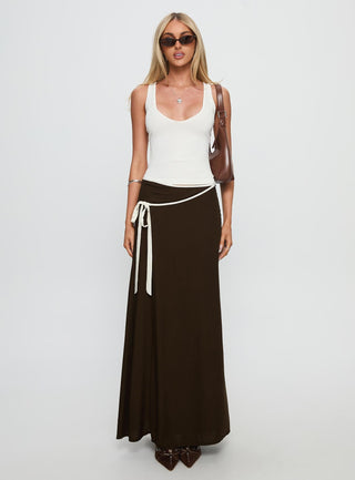 Keirah Contrast Wrap Maxi Skirt Chocolate  White
