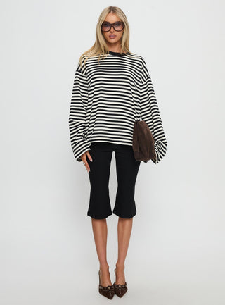 Settle Down Long Sleeve Top Black  White Stripe