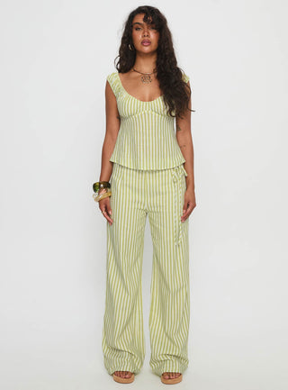 With Pleasure Tie Side Pant Green  Blue Stripe