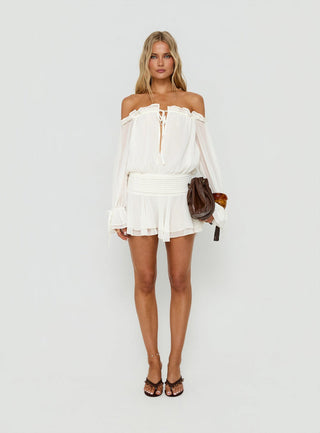 Felicita Off Shoulder Long Sleeve Chiffon Mini Dress Off White