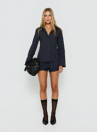 Amorah Cinched Longline Shirt Navy Check