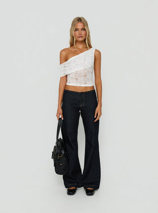 Riinah Draped Lace Off Shoulder Top White