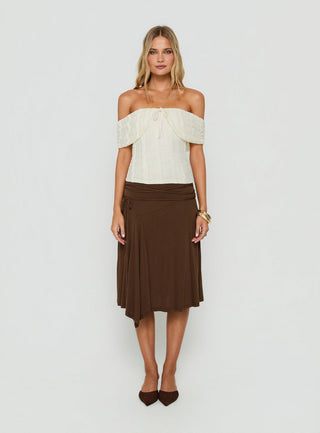 Joaney Tie Side Jersey Midi Skirt Chocolate