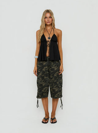 Top Form Tie Front Halter Top Black
