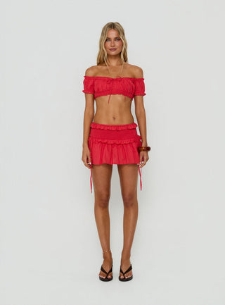 Corabel Off Shoulder Micro Crop Top Red