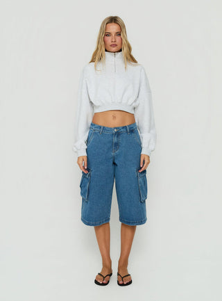 Astridd 3/4 Zip Cropped Jumper Grey Marle