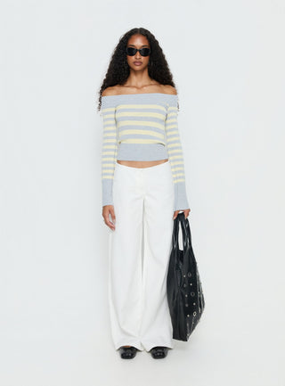 Perrey Long Sleeve Off Shoulder Top Knit Yellow  Grey Stripe