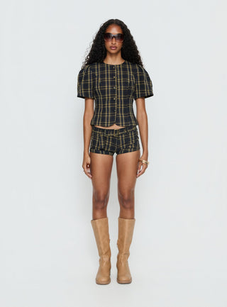 Afterglow Mini Short Navy  Lemon Plaid