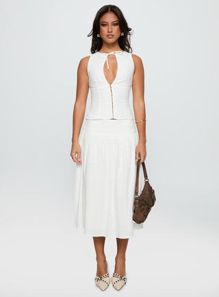 Heart Of Gold Linen Blend Midi Skirt White