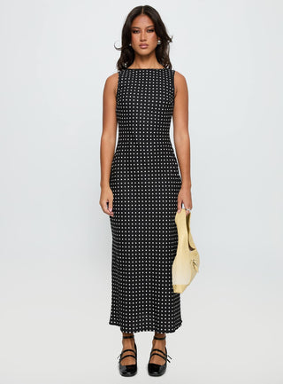 Voyager Linen Blend Midi Dress Black Polka