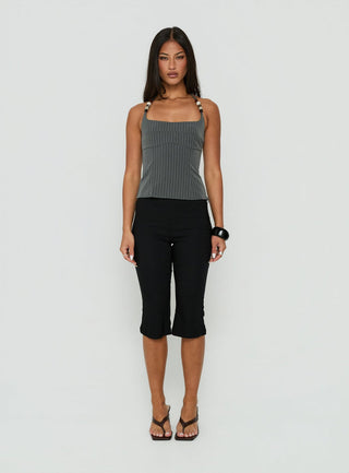 Cherise Bead Detail Top Charcoal Pinstripe