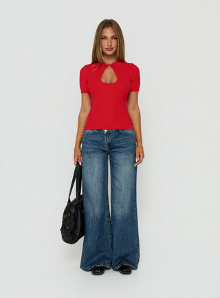 Celinia Mid Rise Asymmetrical Baggy Jeans Dark Indigo