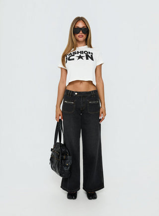 Fashion Icon Graphic Baby Tee White / Black