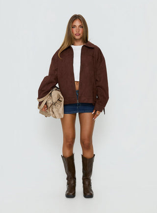 Goldsmith Faux Suede Tassel Bomber Jacket Chocolate