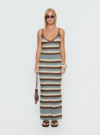 Leylana Scoop Knitted Maxi Dress Blue  Brown Stripe