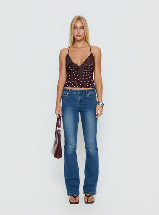 Call My Lover Lace Cami Top Brown Polka