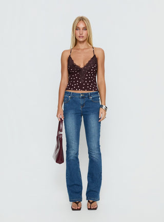 Call My Lover Lace Cami Top Brown Polka