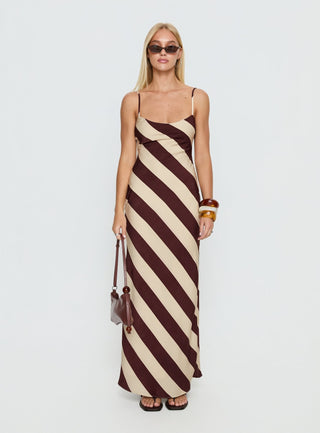 Rhodie Scoop Maxi Dress Brown  Cream Stripe