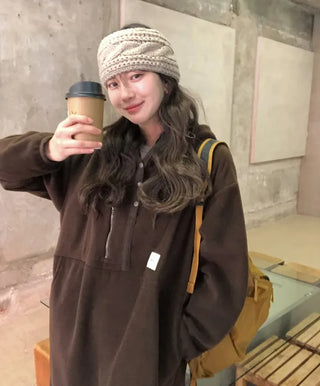 (3 colors) Anorak Hooded Fleece Dress