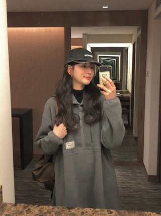 (3 colors) Anorak Hooded Fleece Dress