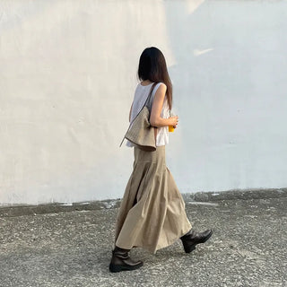 Cotton pleated long skirt