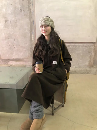 (3 colors) Anorak Hooded Fleece Dress