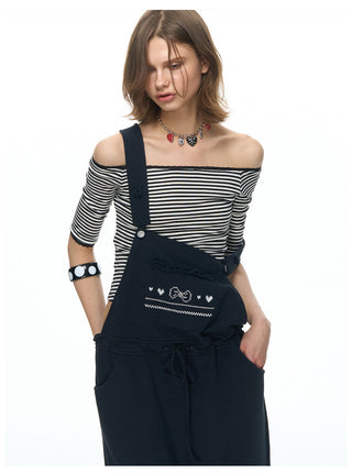 [NECY] Mono Stripe Lace Trimming Half T