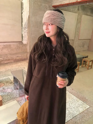 (3 colors) Anorak Hooded Fleece Dress