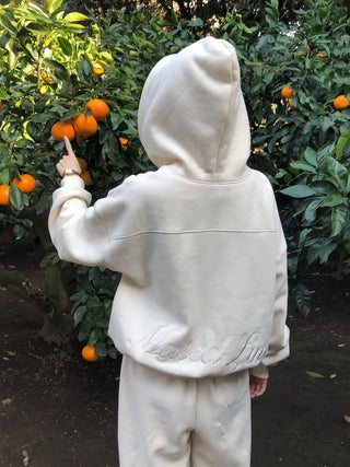 (2 colors) Fleece-lined hooded zip-up jacket with lettering