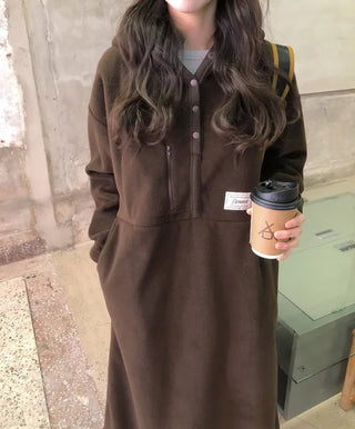 (3 colors) Anorak Hooded Fleece Dress