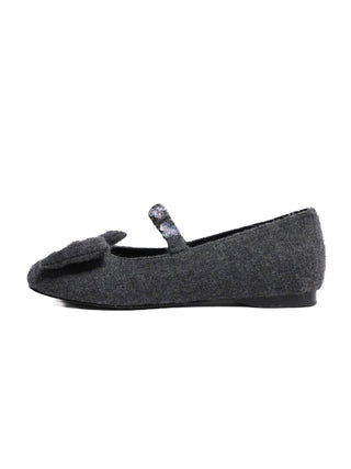 [Moromoro2] Flower Sequin Bow Wool Ballet  Flats