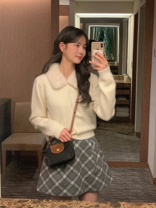 (3 colors) Fur Collar Cardigan