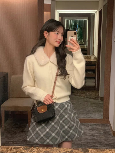 (3 colors) Fur Collar Cardigan